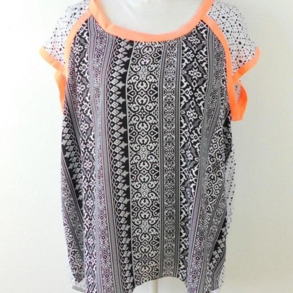CATO Neon black Geometric Aztec Tribal Chiffon XL